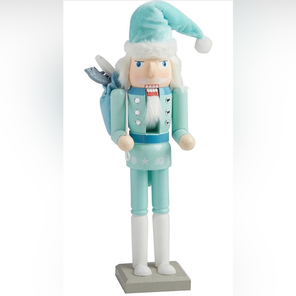 Northeast Home Goods Wooden Christmas Nutcracker Decor, 15-Inch Teal Beach Santa